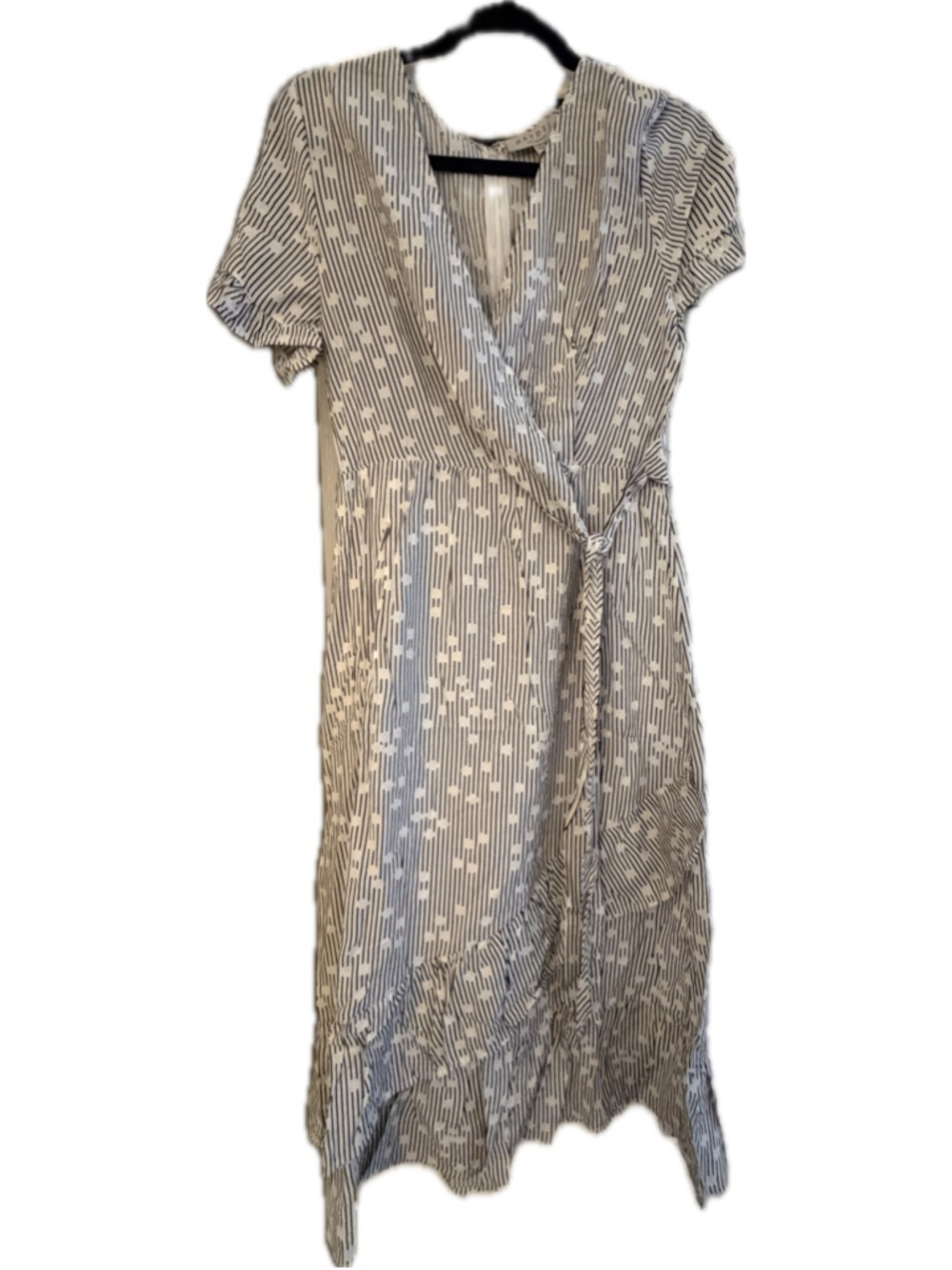 Women's HAYDEN Midi Dress Size L White Black Striped Wrap Style